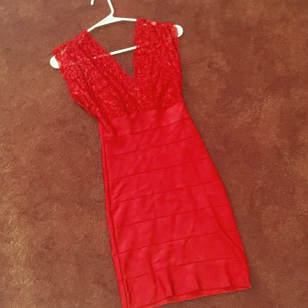 BEBE Red Lace Bandage dress